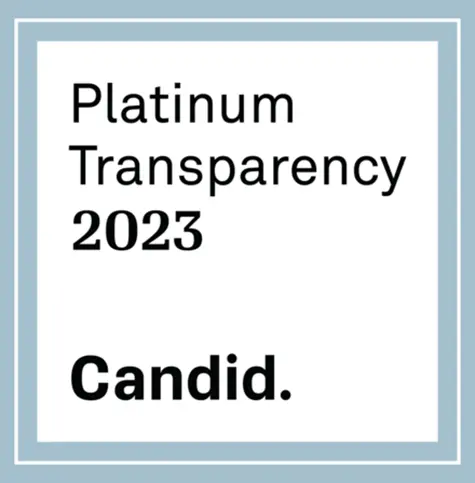 A logo that has the words 'Platinum Transparency 2023' and 'Candid' with a bluish-gray border.