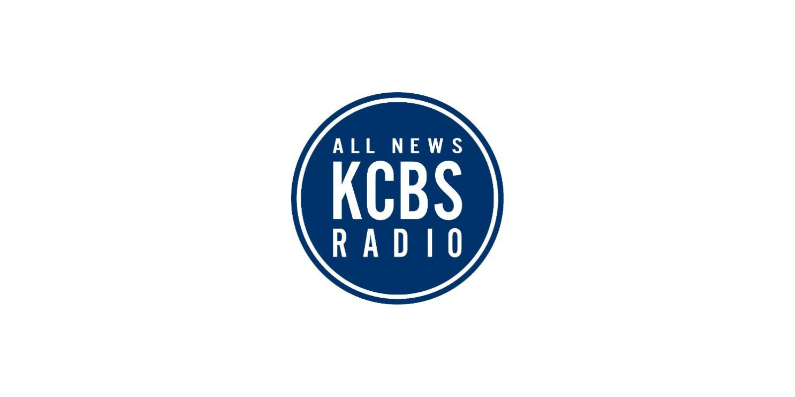 The logo of KCBS Radio, with white text and a dark blue background.