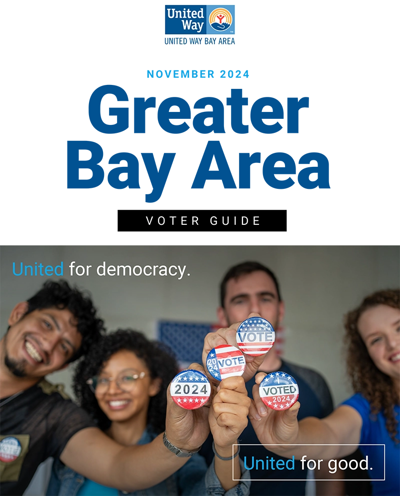 Greater Bay Area 2024 Voter Guide cover showing 'United for democracy, united for good'