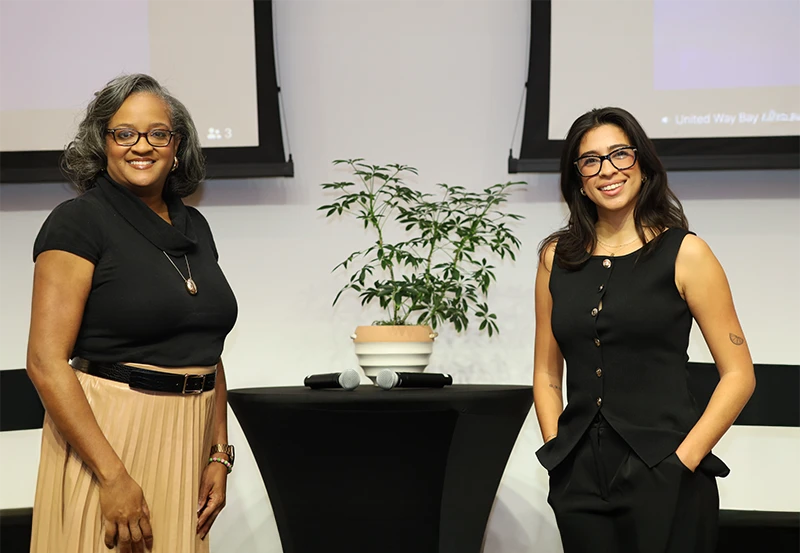 Keisha Browder, CEO of United Way Bay Area, and another individual smiling towards the camera.